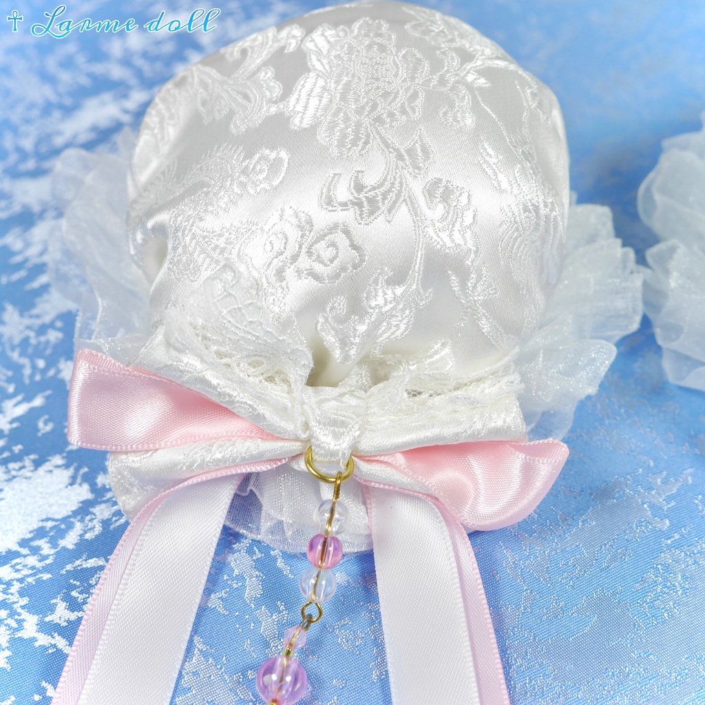 【完成品】【一点物】《☥》タッセル付きチャイナお団子カバー (カラー▷白×ピンク)