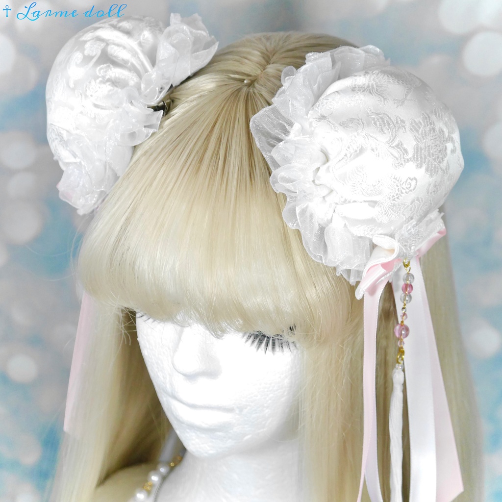 【完成品】【一点物】《☥》タッセル付きチャイナお団子カバー (カラー▷白×ピンク)