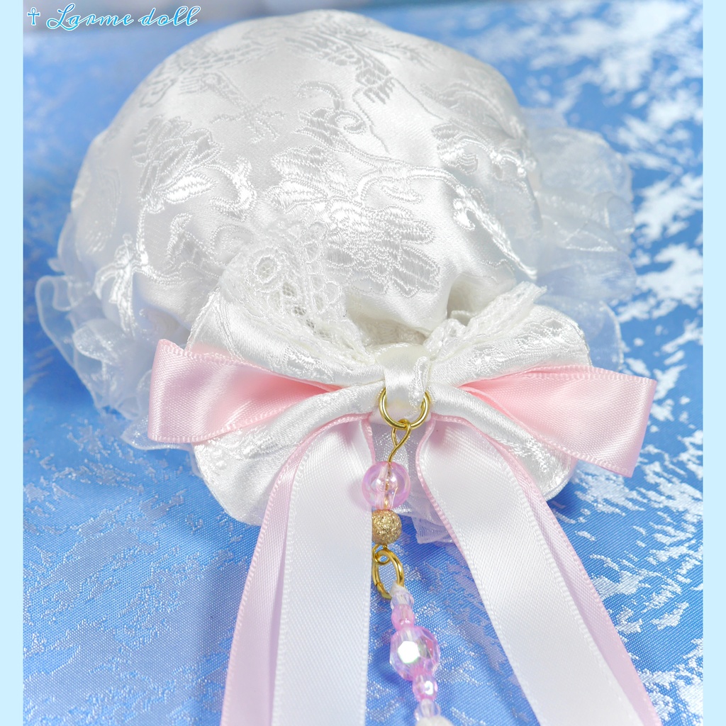 【完成品】【一点物】《☥》タッセル付きチャイナお団子カバー (カラー▷白×ピンク)