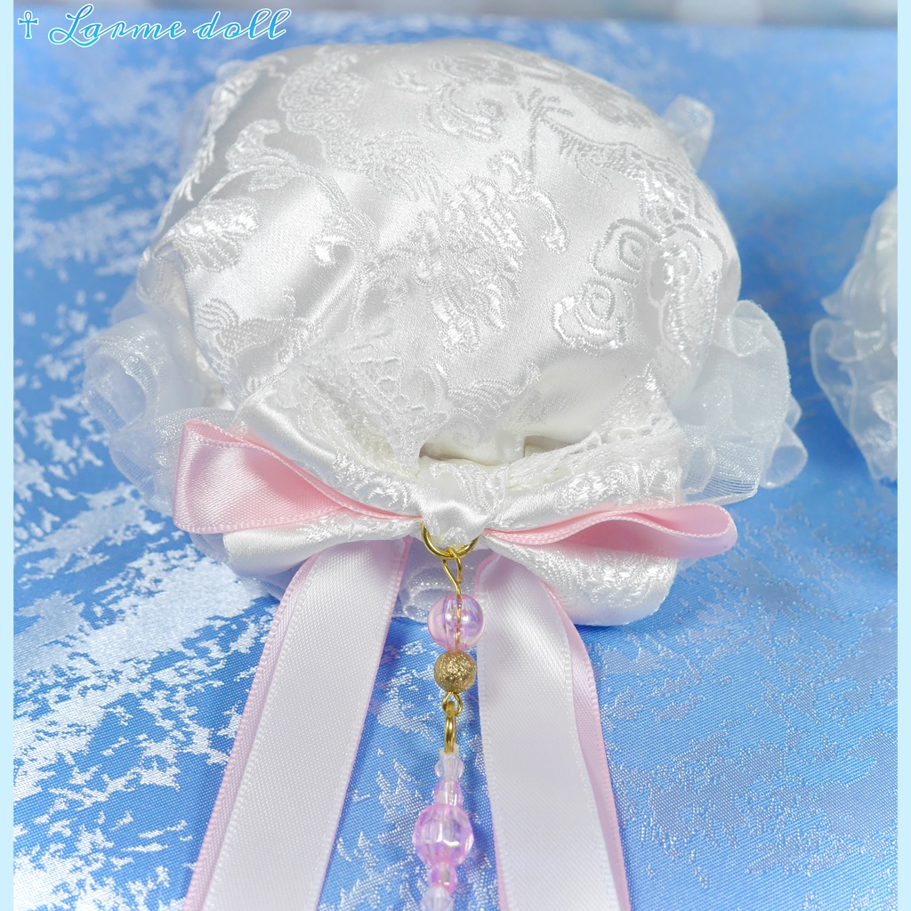 【完成品】【一点物】《☥》タッセル付きチャイナお団子カバー (カラー▷白×ピンク)