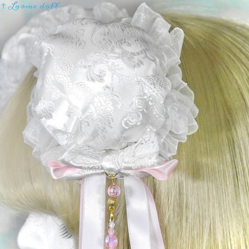 【完成品】【一点物】《☥》タッセル付きチャイナお団子カバー (カラー▷白×ピンク)