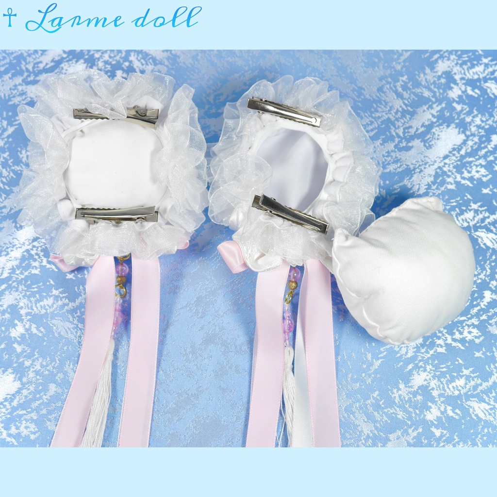 【完成品】【一点物】《☥》タッセル付きチャイナお団子カバー (カラー▷白×ピンク)