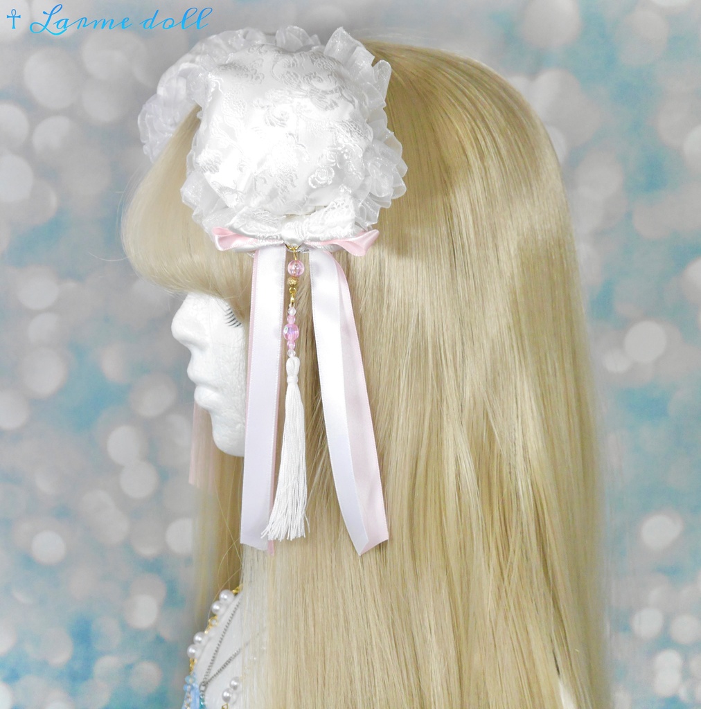 【完成品】【一点物】《☥》タッセル付きチャイナお団子カバー (カラー▷白×ピンク)