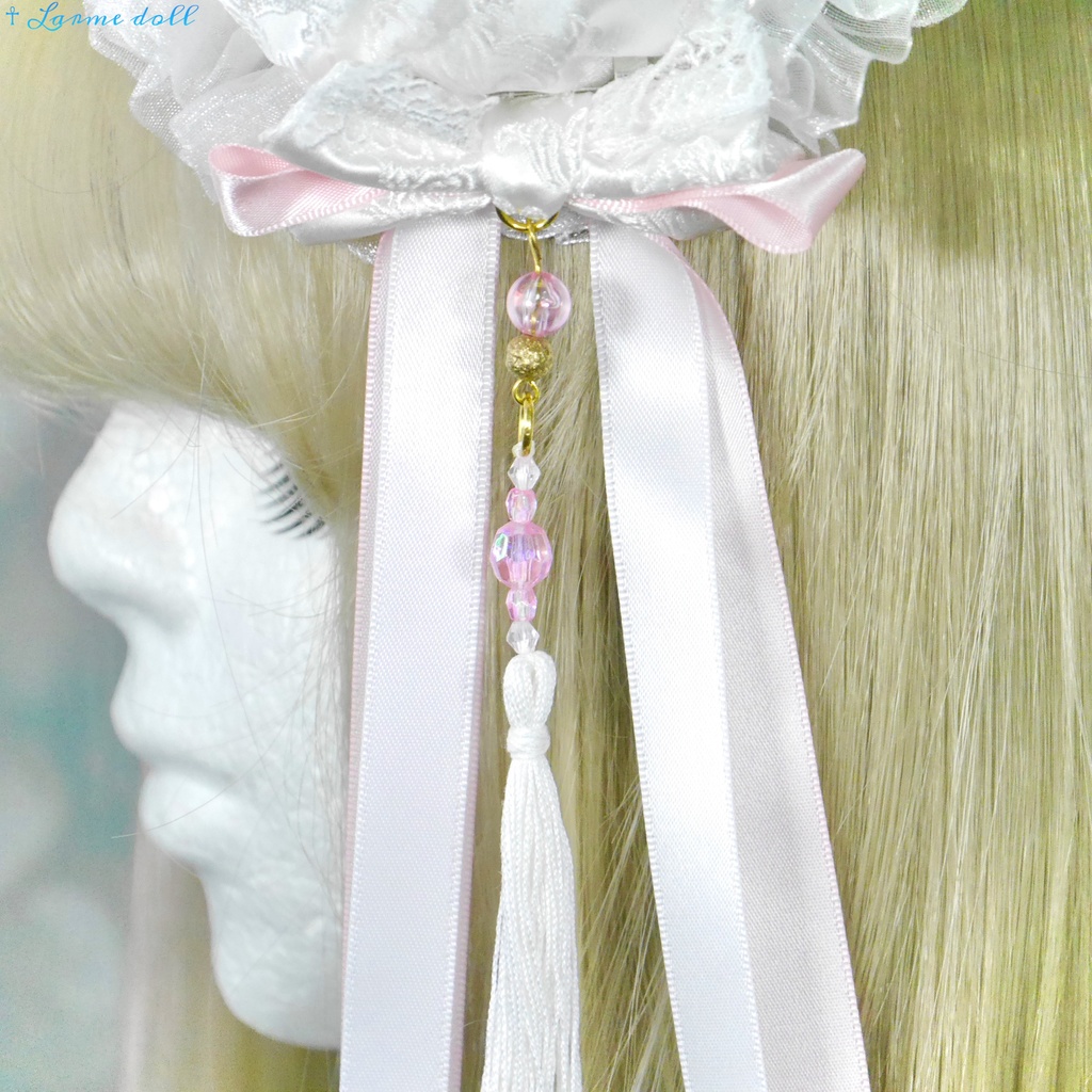 【完成品】【一点物】《☥》タッセル付きチャイナお団子カバー (カラー▷白×ピンク)