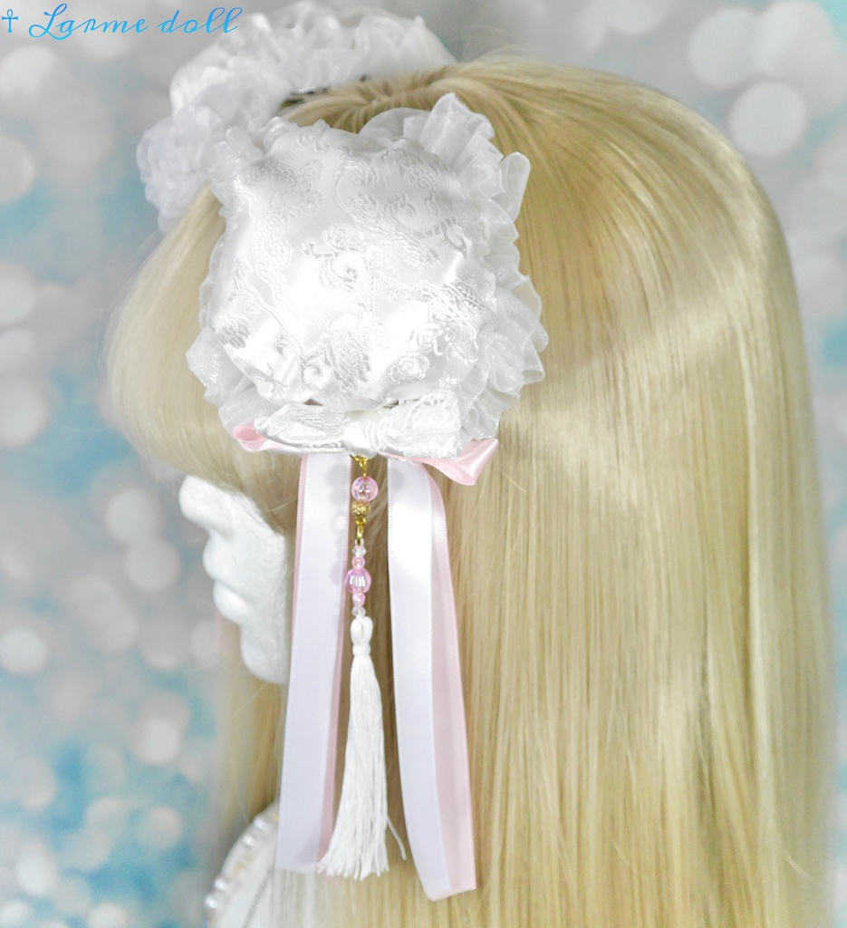 【完成品】【一点物】《☥》タッセル付きチャイナお団子カバー (カラー▷白×ピンク)