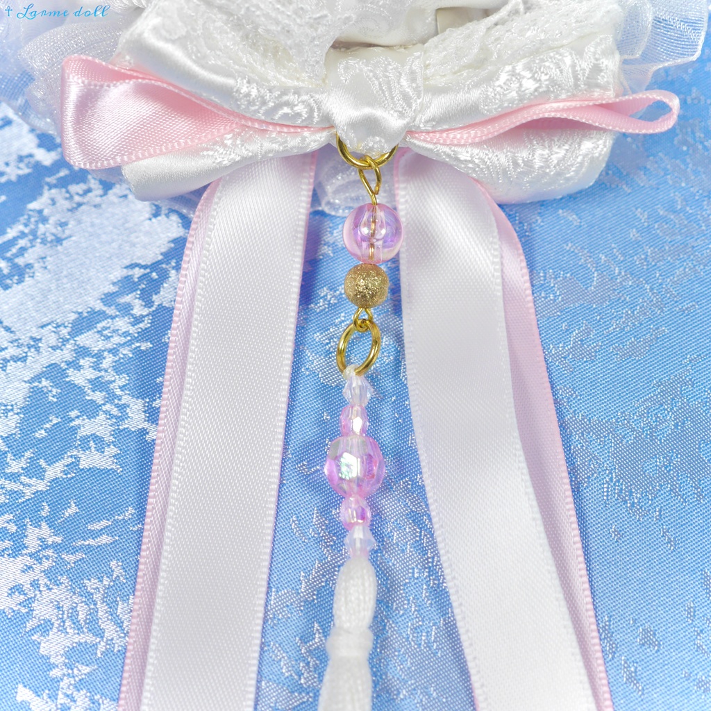 【完成品】【一点物】《☥》タッセル付きチャイナお団子カバー (カラー▷白×ピンク)