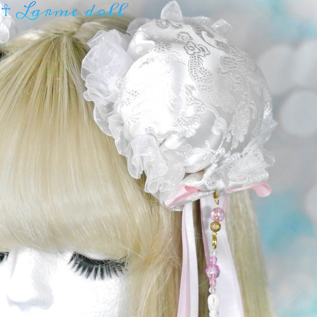 【完成品】【一点物】《☥》タッセル付きチャイナお団子カバー (カラー▷白×ピンク)