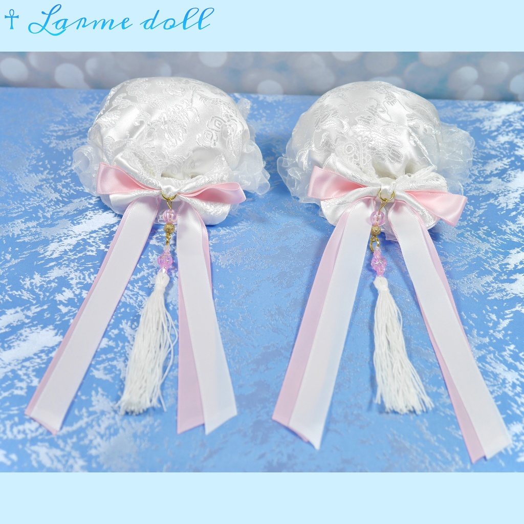 【完成品】【一点物】《☥》タッセル付きチャイナお団子カバー (カラー▷白×ピンク)
