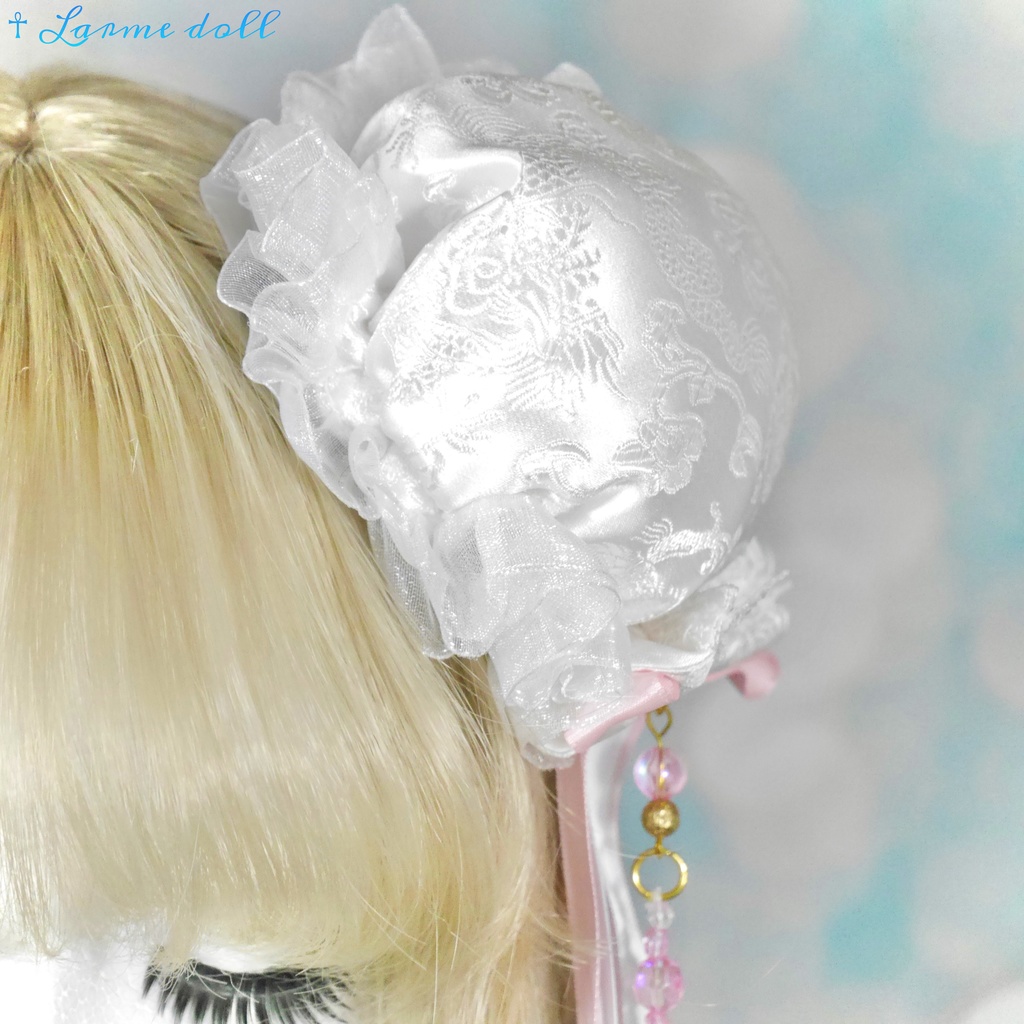 【完成品】【一点物】《☥》タッセル付きチャイナお団子カバー (カラー▷白×ピンク)