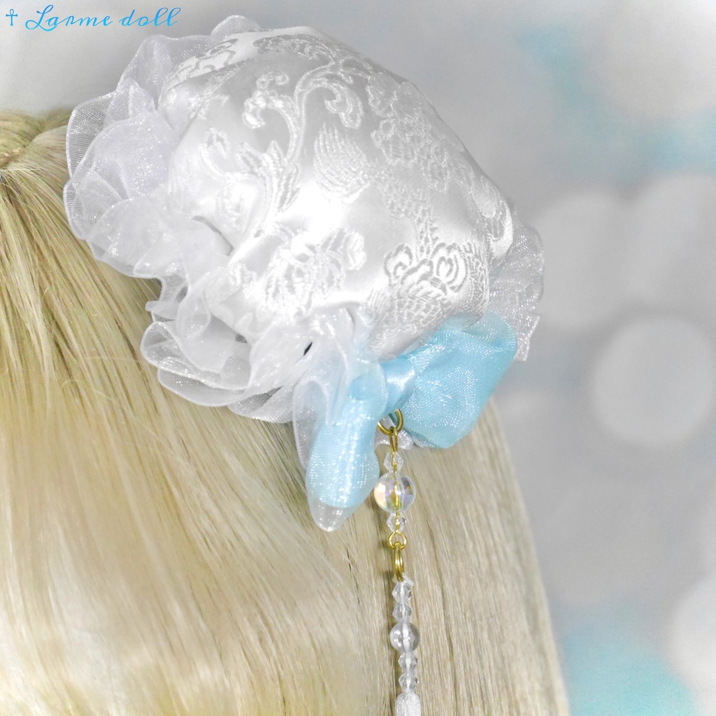 【完成品】【一点物】《☥》タッセル付きチャイナお団子カバー (カラー▷白×水色)