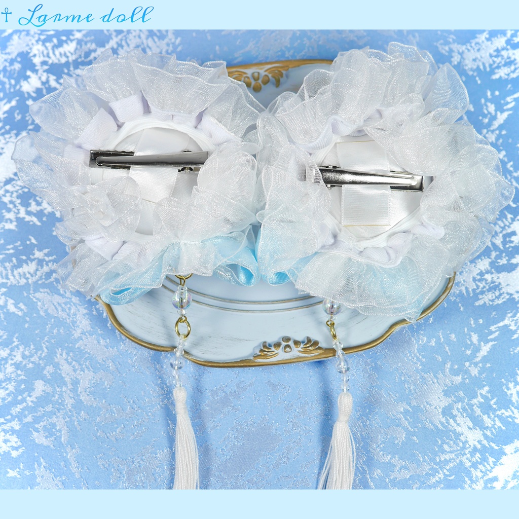 【完成品】【一点物】《☥》タッセル付きチャイナお団子カバー (カラー▷白×水色)