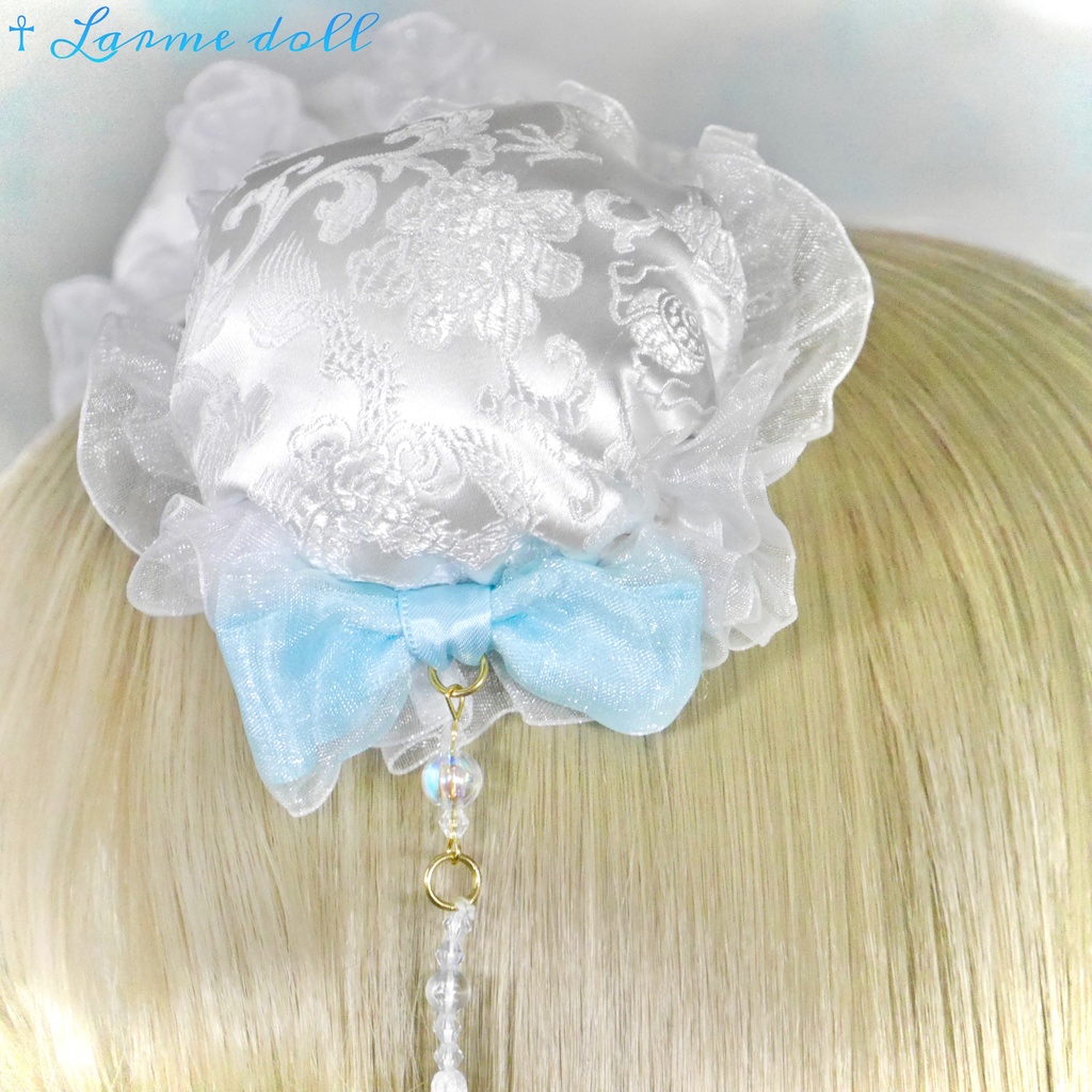 【完成品】【一点物】《☥》タッセル付きチャイナお団子カバー (カラー▷白×水色)