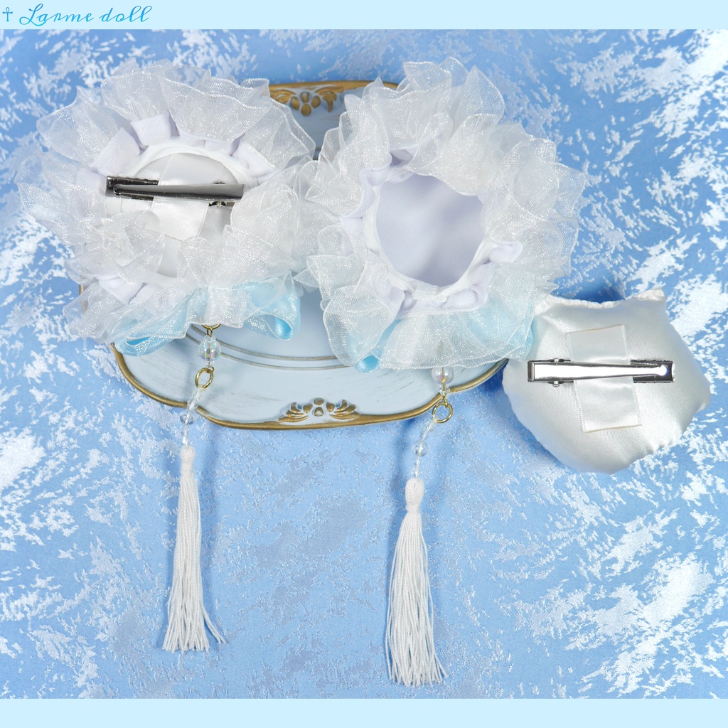 【完成品】【一点物】《☥》タッセル付きチャイナお団子カバー (カラー▷白×水色)