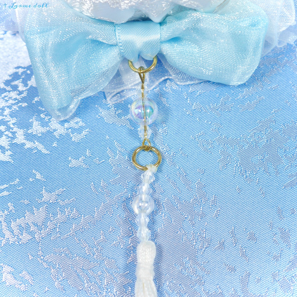 【完成品】【一点物】《☥》タッセル付きチャイナお団子カバー (カラー▷白×水色)