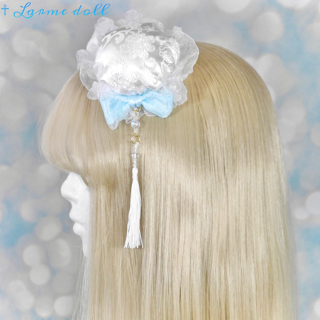 【完成品】【一点物】《☥》タッセル付きチャイナお団子カバー (カラー▷白×水色)