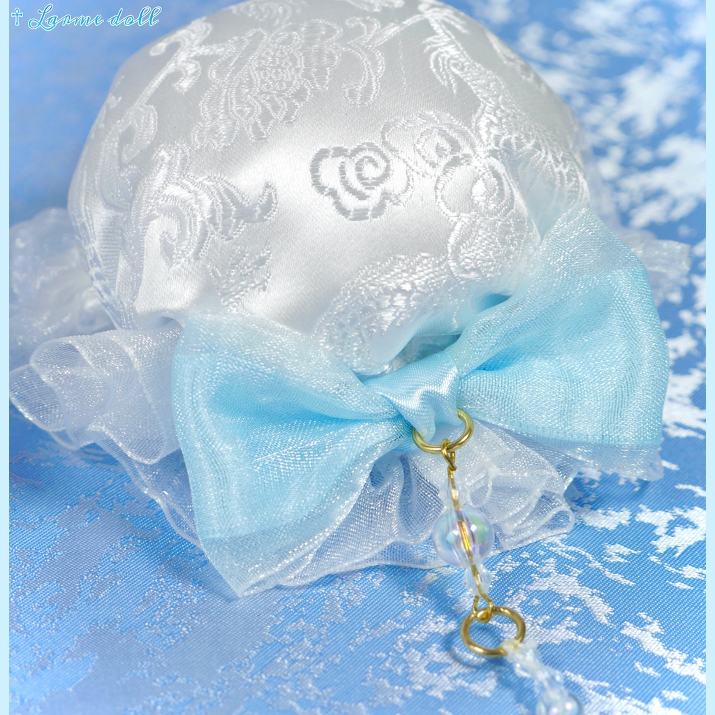 【完成品】【一点物】《☥》タッセル付きチャイナお団子カバー (カラー▷白×水色)