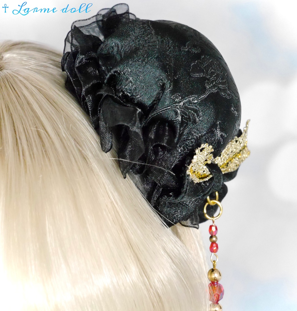 【完成品】【一点物】《☥》タッセル付きチャイナお団子カバー (カラー▷黒×赤×金)