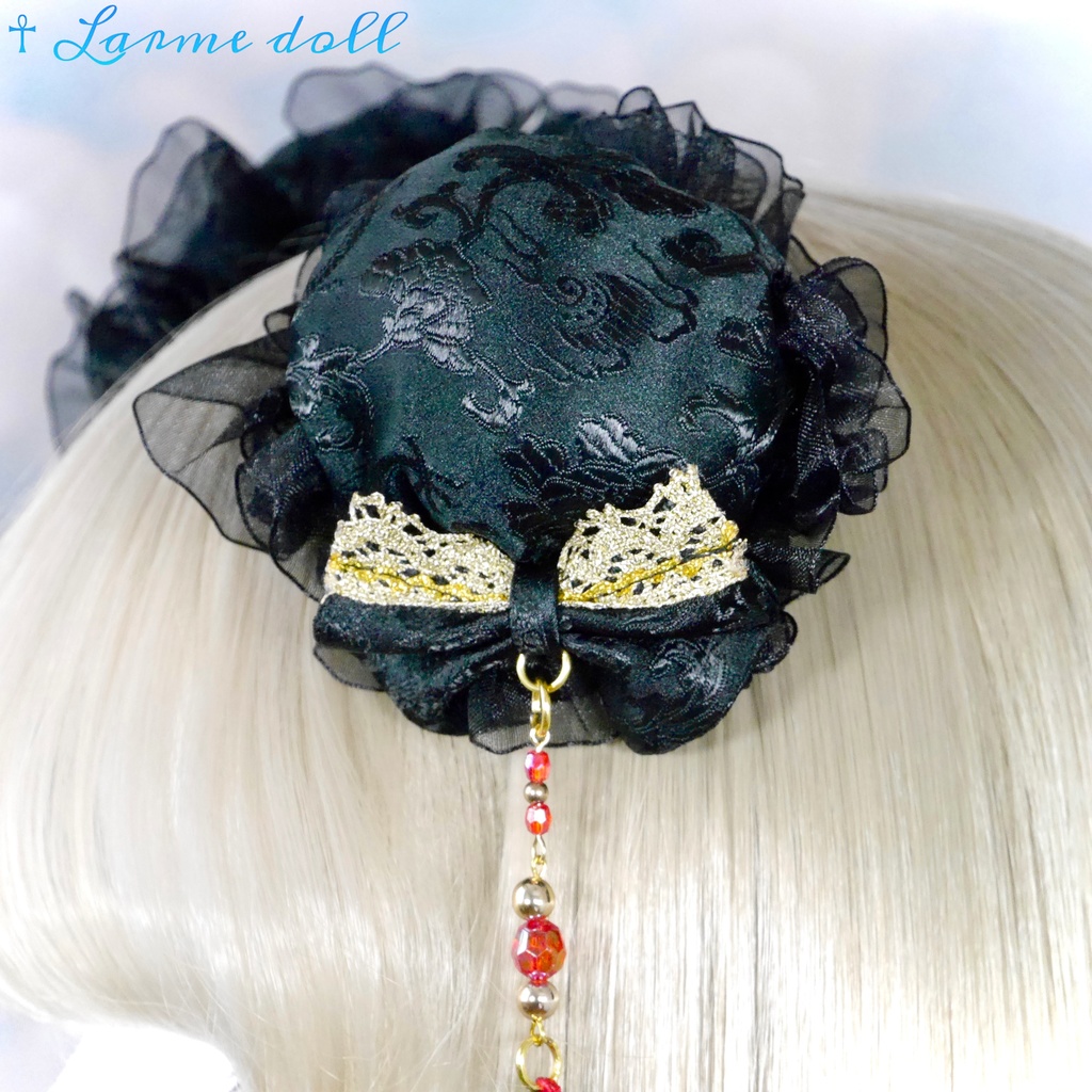 【完成品】【一点物】《☥》タッセル付きチャイナお団子カバー (カラー▷黒×赤×金)