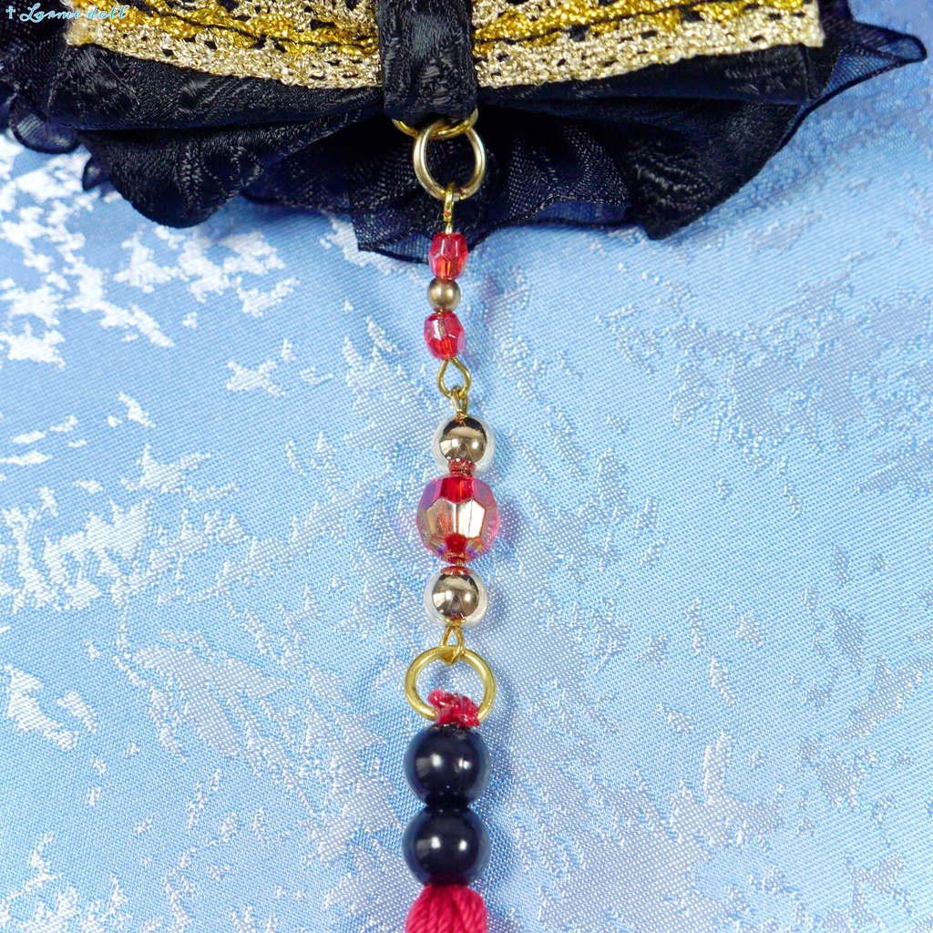 【完成品】【一点物】《☥》タッセル付きチャイナお団子カバー (カラー▷黒×赤×金)