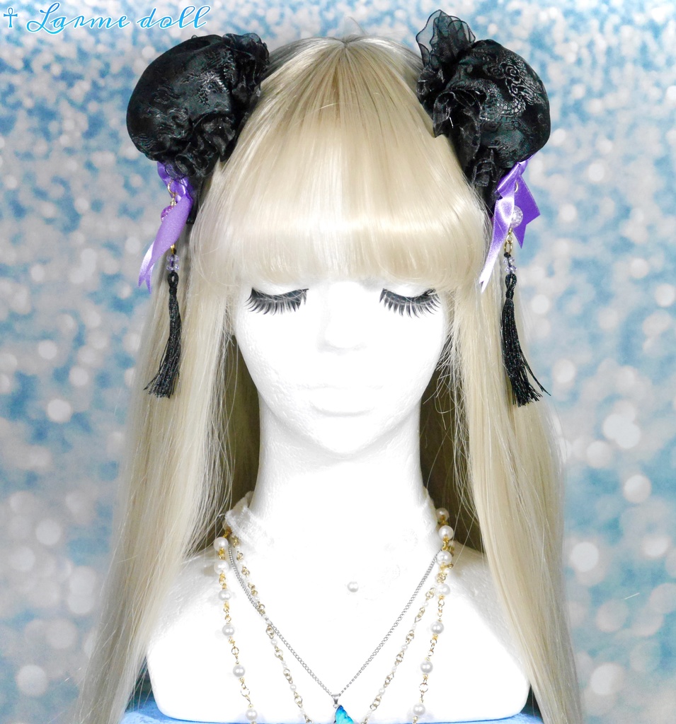 【完成品】【一点物】《☥》タッセル付きチャイナお団子カバー カラー▷黒×紫