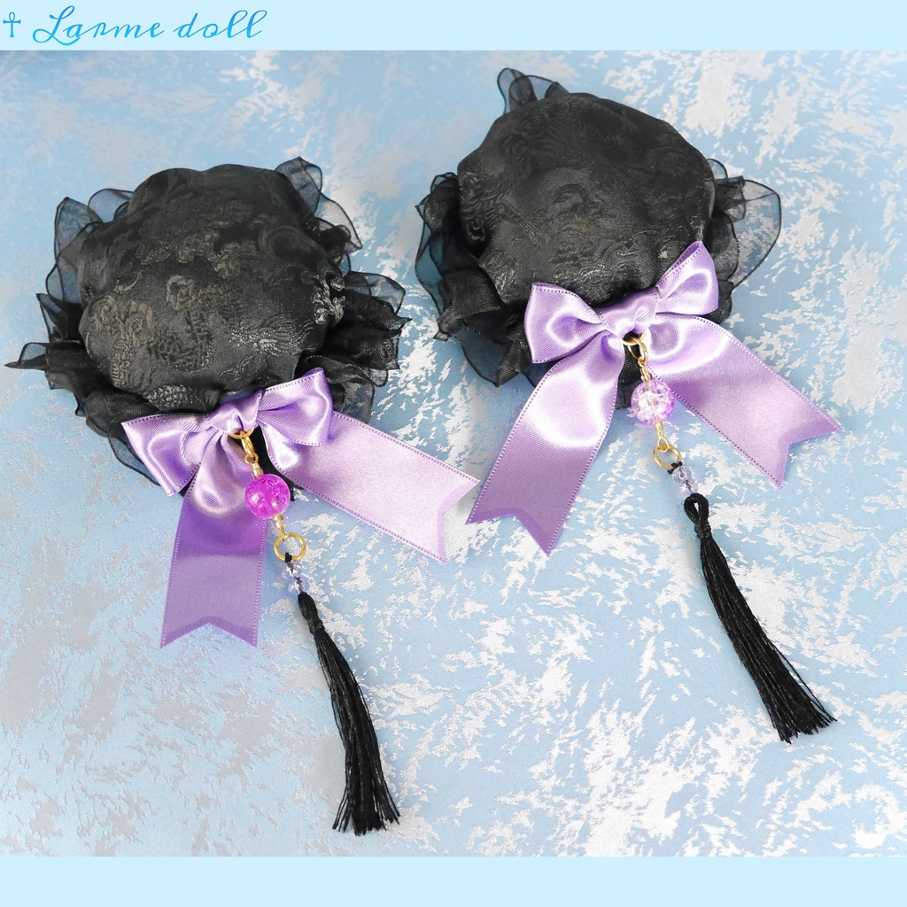 【完成品】【一点物】《☥》タッセル付きチャイナお団子カバー カラー▷黒×紫