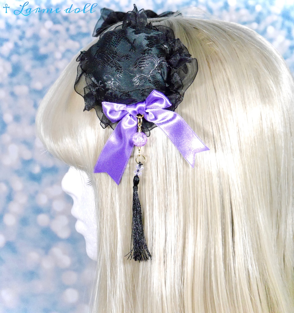 【完成品】【一点物】《☥》タッセル付きチャイナお団子カバー カラー▷黒×紫