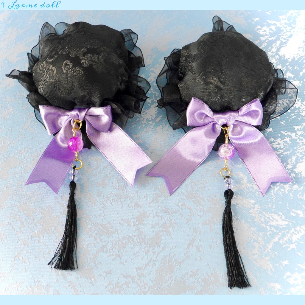 【完成品】【一点物】《☥》タッセル付きチャイナお団子カバー カラー▷黒×紫