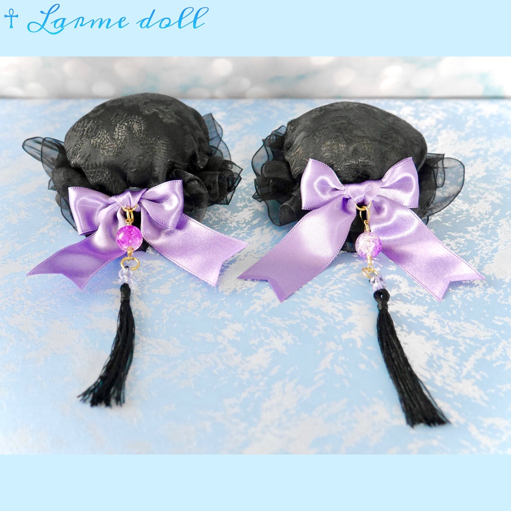 【完成品】【一点物】《☥》タッセル付きチャイナお団子カバー カラー▷黒×紫