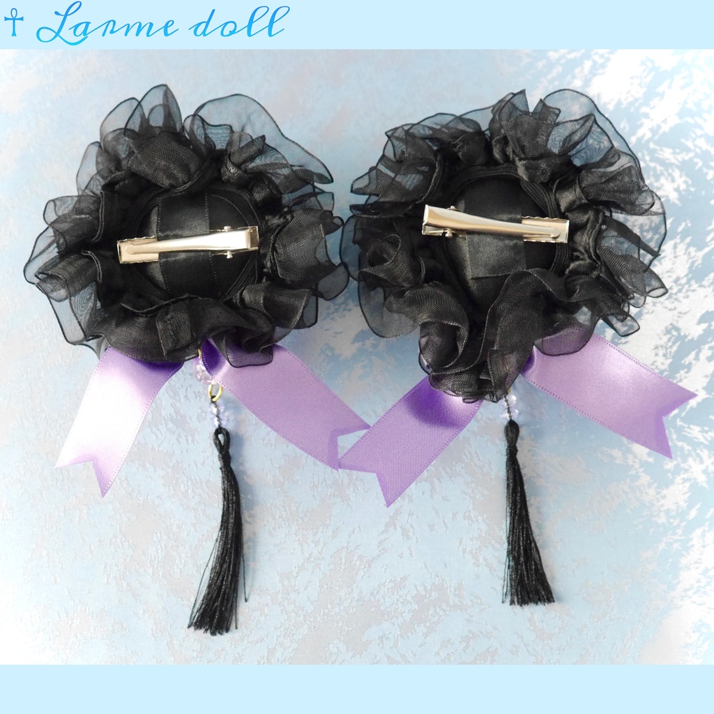 【完成品】【一点物】《☥》タッセル付きチャイナお団子カバー カラー▷黒×紫