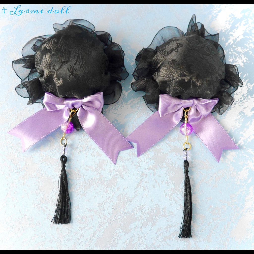 【完成品】【一点物】《☥》タッセル付きチャイナお団子カバー カラー▷黒×紫