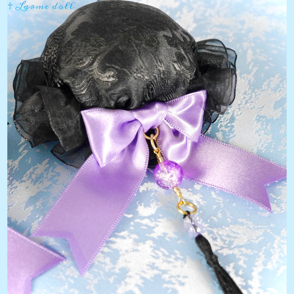 【完成品】【一点物】《☥》タッセル付きチャイナお団子カバー カラー▷黒×紫