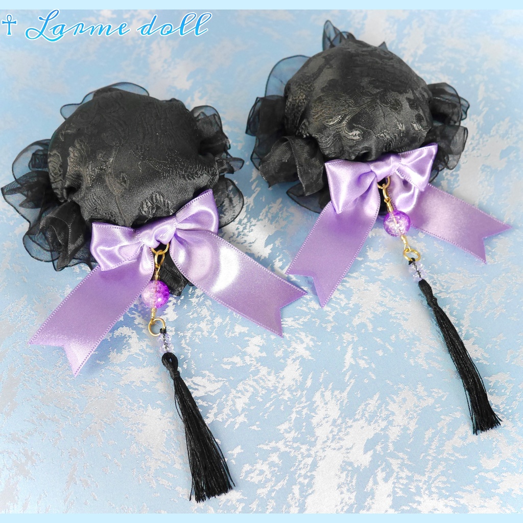 【完成品】【一点物】《☥》タッセル付きチャイナお団子カバー カラー▷黒×紫