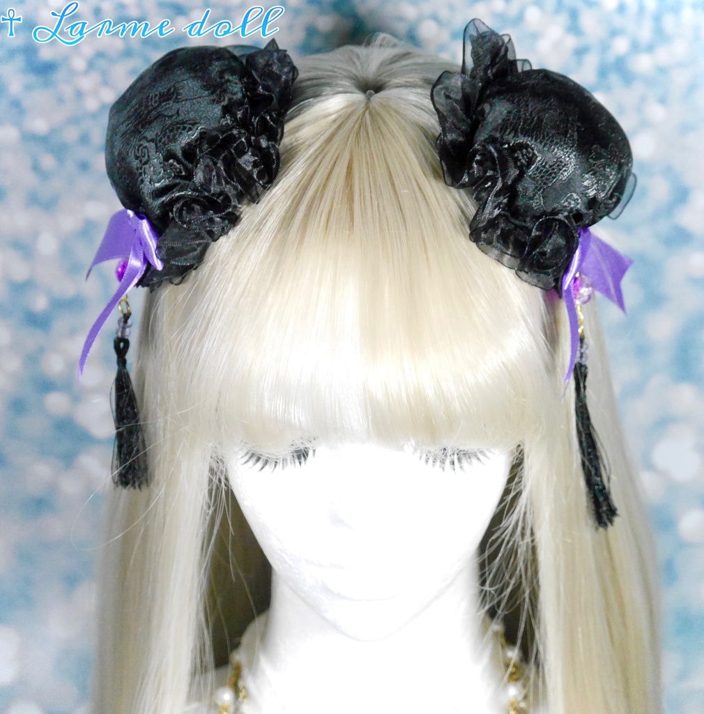 【完成品】【一点物】《☥》タッセル付きチャイナお団子カバー カラー▷黒×紫