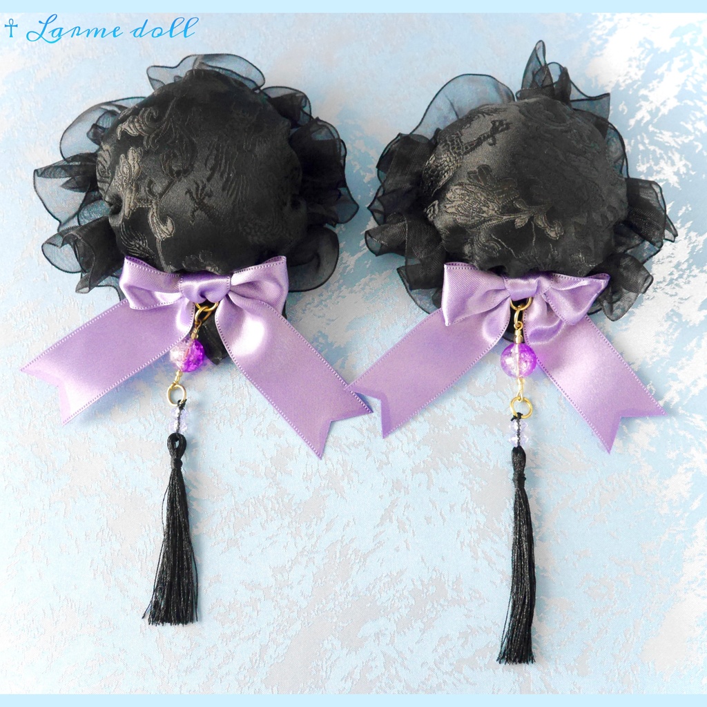 【完成品】【一点物】《☥》タッセル付きチャイナお団子カバー カラー▷黒×紫