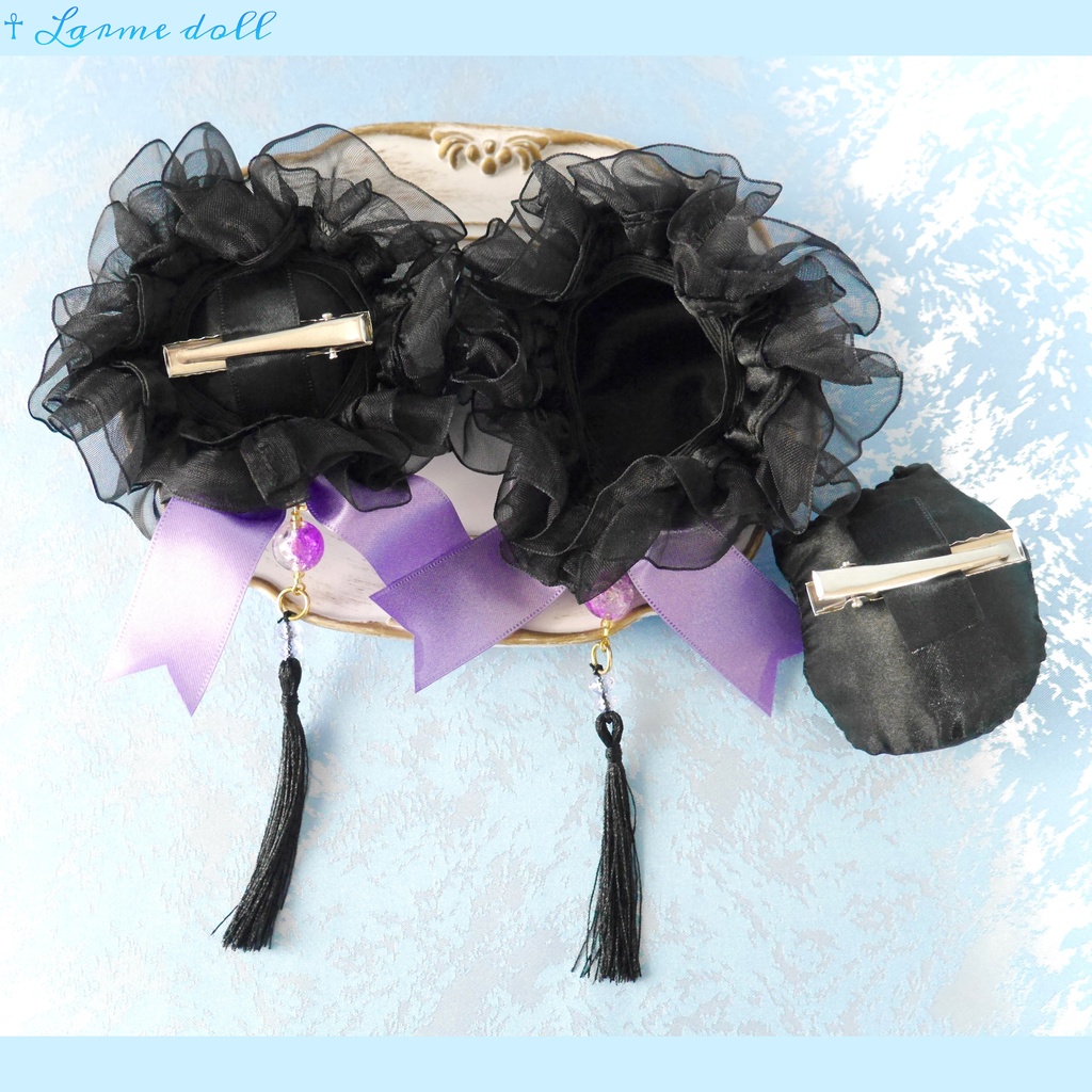 【完成品】【一点物】《☥》タッセル付きチャイナお団子カバー カラー▷黒×紫