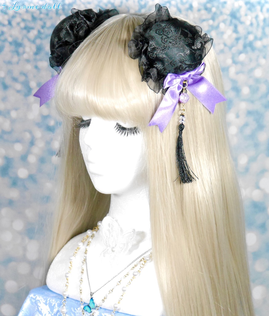 【完成品】【一点物】《☥》タッセル付きチャイナお団子カバー カラー▷黒×紫