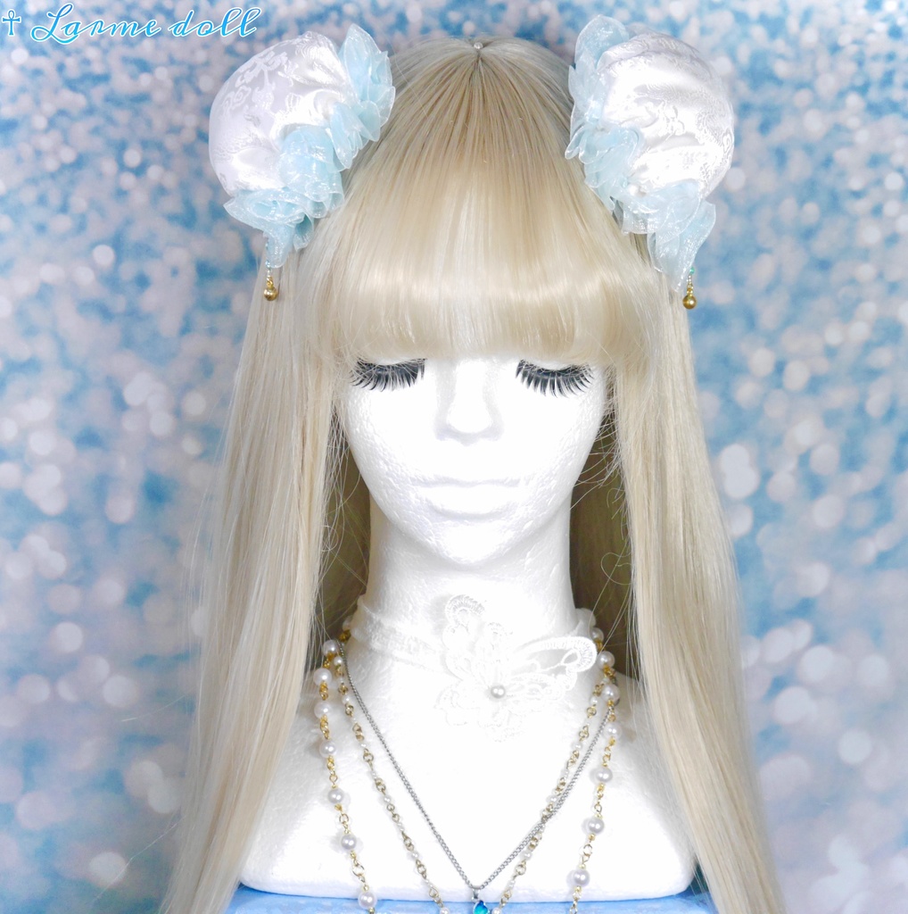 【完成品】【一点物】《☥》ゆめかわチャイナお団子カバー カラー▷白×水色