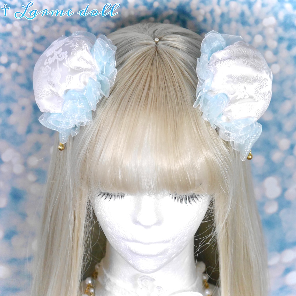 【完成品】【一点物】《☥》ゆめかわチャイナお団子カバー カラー▷白×水色