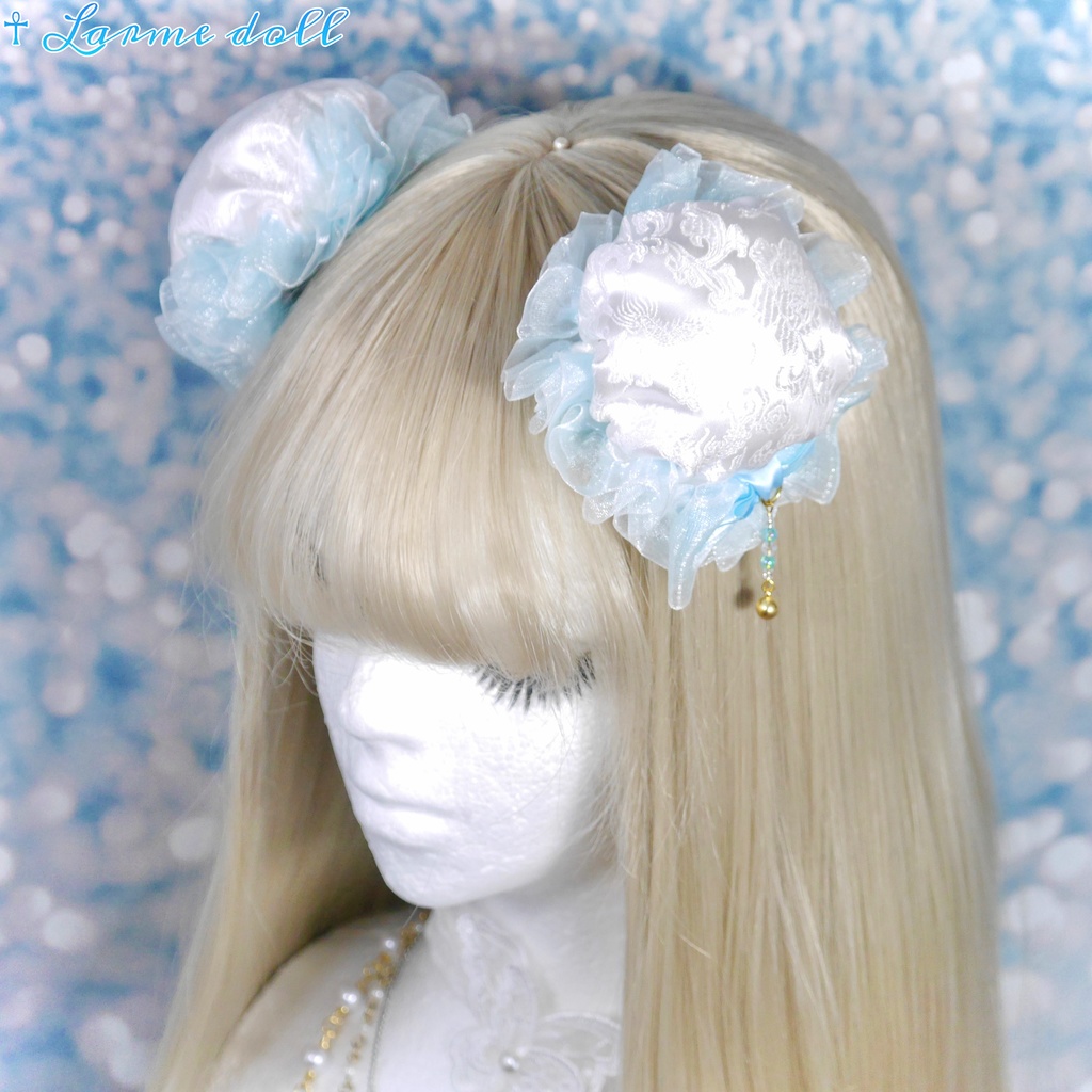 【完成品】【一点物】《☥》ゆめかわチャイナお団子カバー カラー▷白×水色