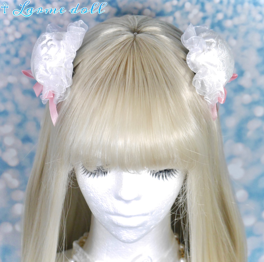 【完成品】《☥》綿入りミニミニチャイナお団子カバー カラー▷白×ピンク