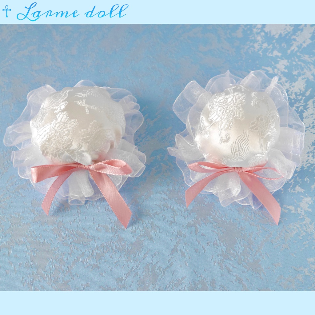 【完成品】《☥》綿入りミニミニチャイナお団子カバー カラー▷白×ピンク