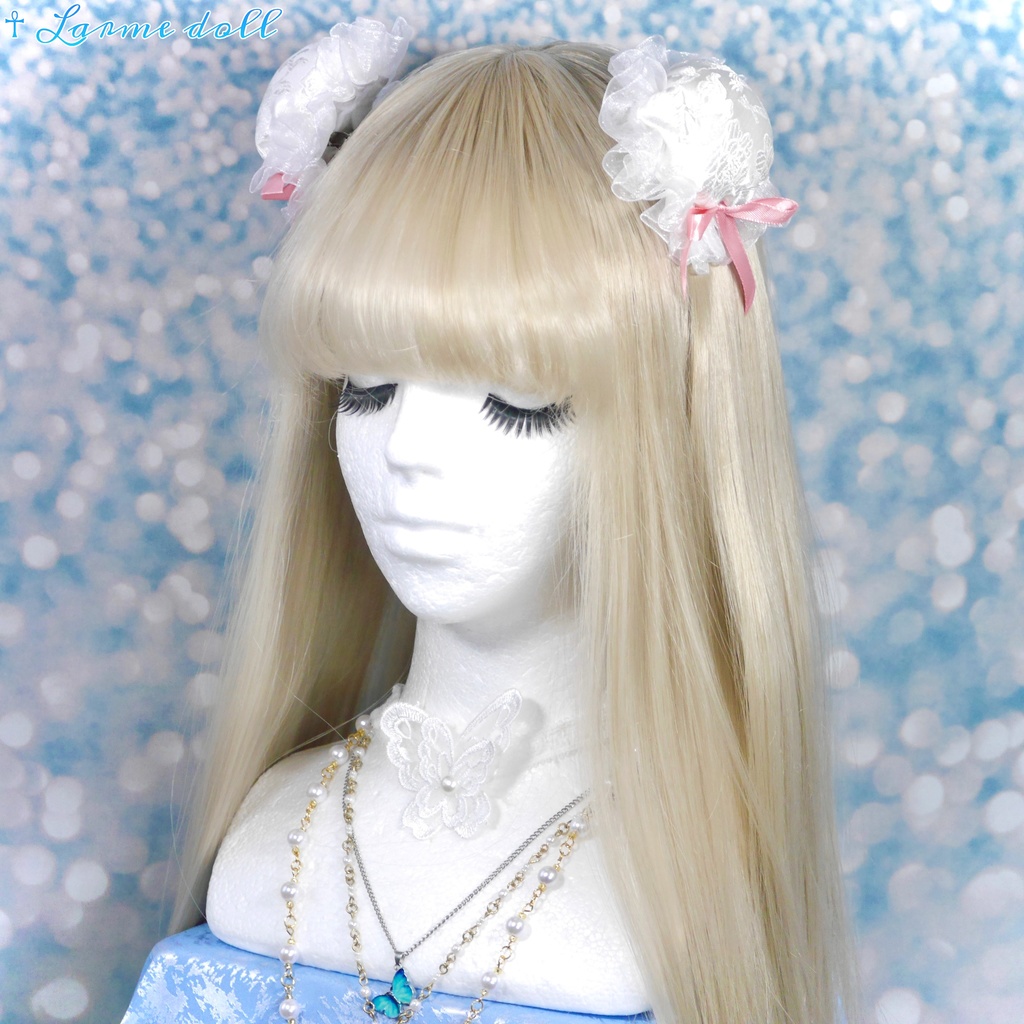 【完成品】《☥》綿入りミニミニチャイナお団子カバー カラー▷白×ピンク