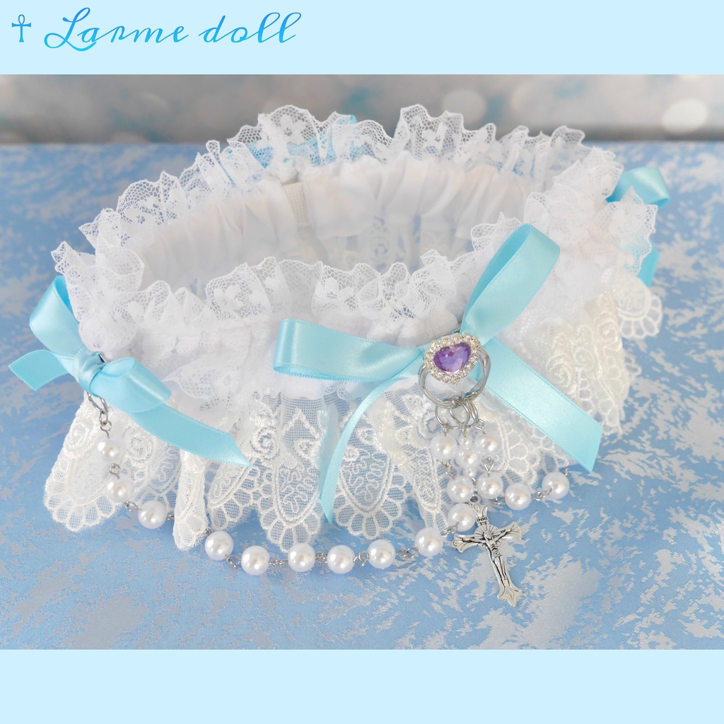 【受注生産】《☥》ロリィタガーターリング(アクリル製パールビーズタイプ)カラー▷白