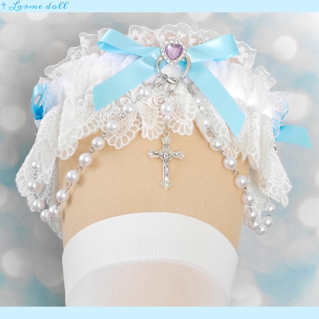 【受注生産】《☥》ロリィタガーターリング(アクリル製パールビーズタイプ)カラー▷白