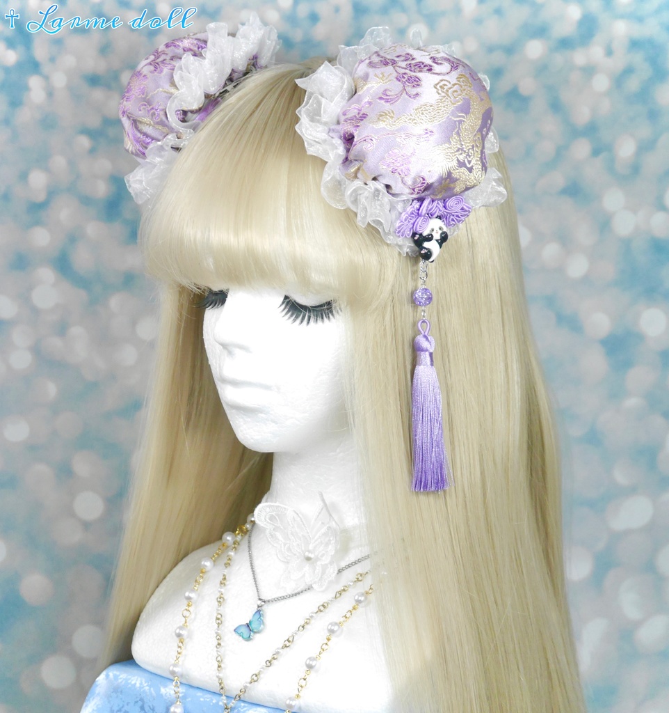 【受注生産】《☥》パンダチャイナお団子カバー(チャイナ生地タイプ)(レース白)本体カバーカラー▷紫