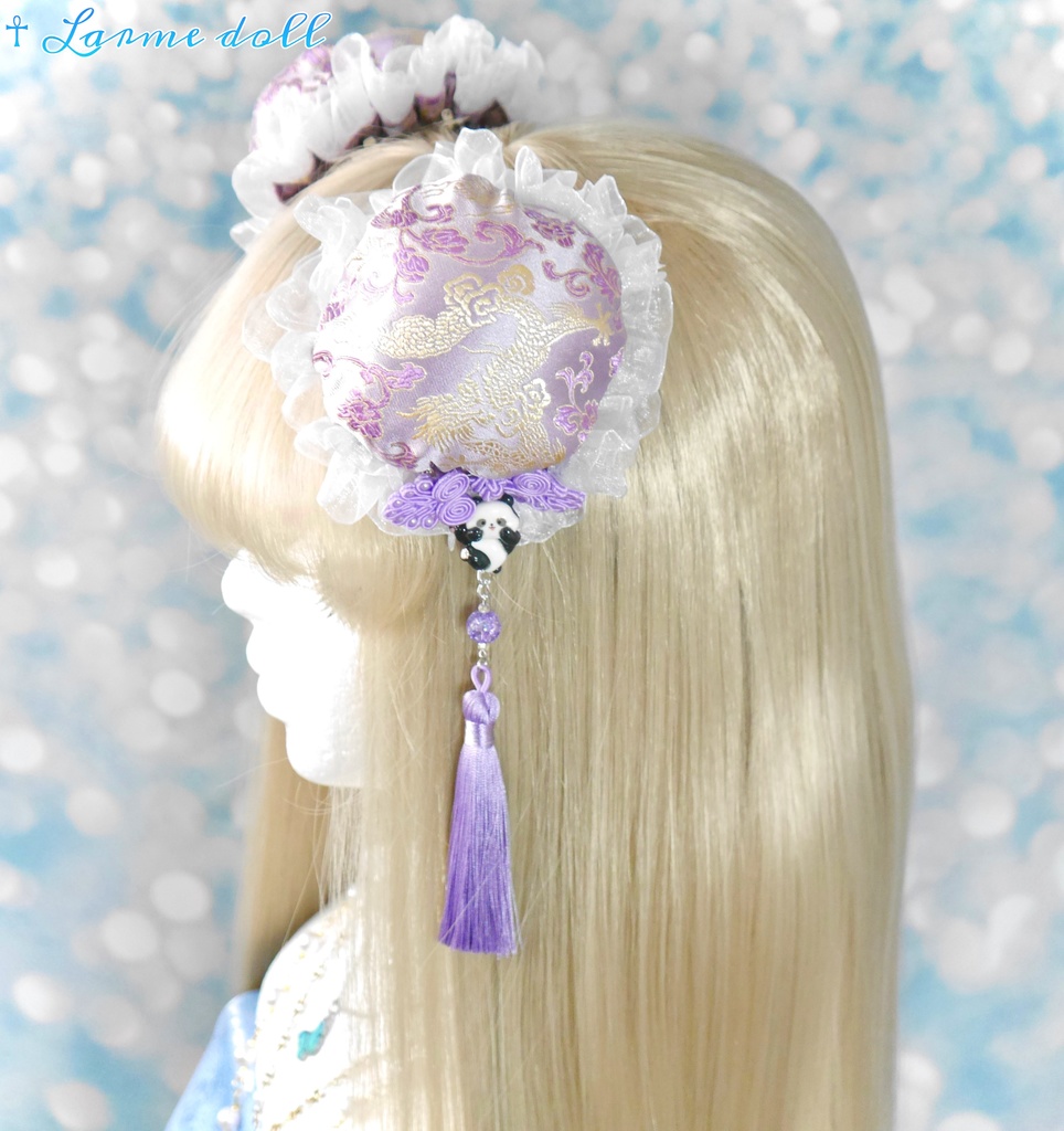 【受注生産】《☥》パンダチャイナお団子カバー(チャイナ生地タイプ)(レース白)本体カバーカラー▷紫