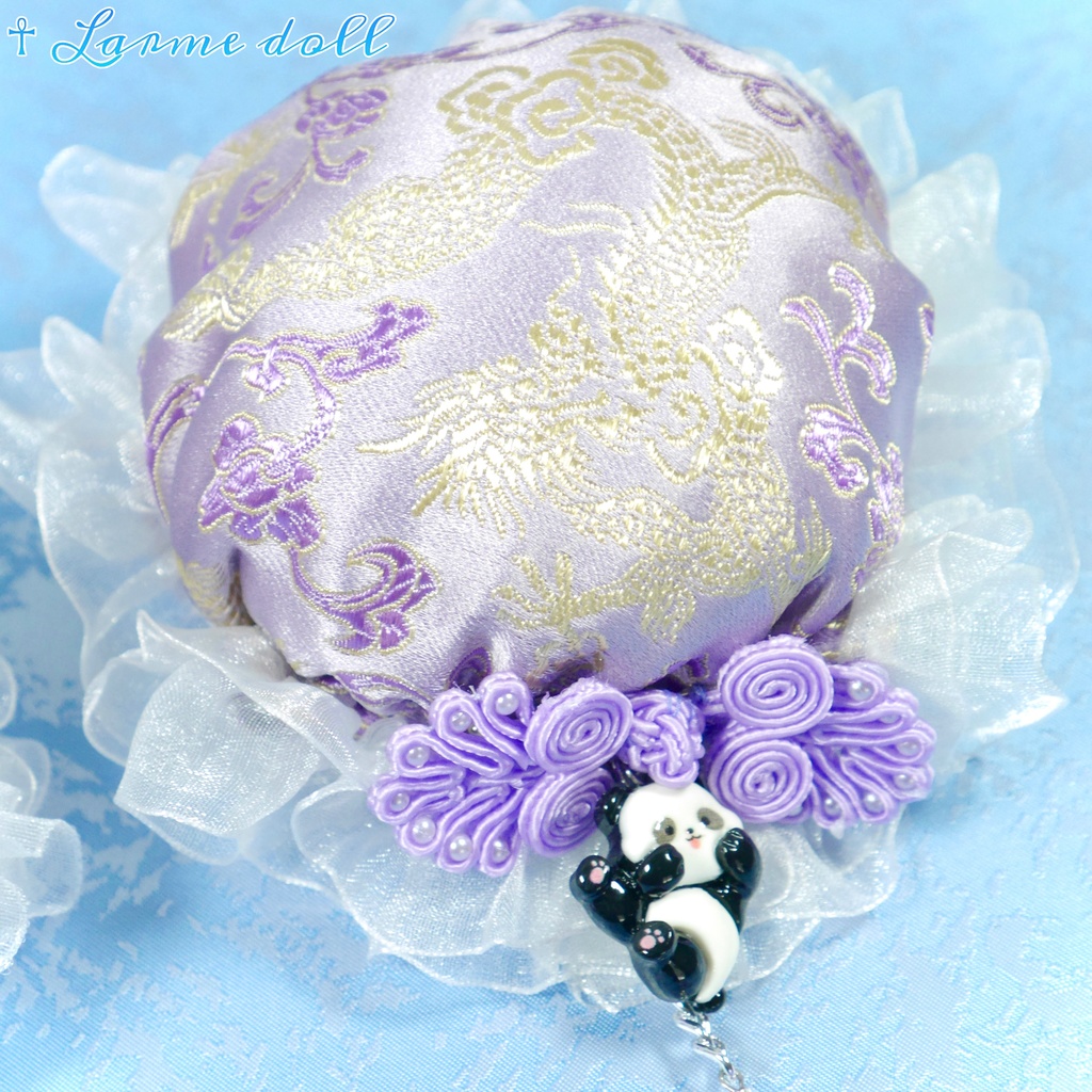 【受注生産】《☥》パンダチャイナお団子カバー(チャイナ生地タイプ)(レース白)本体カバーカラー▷紫