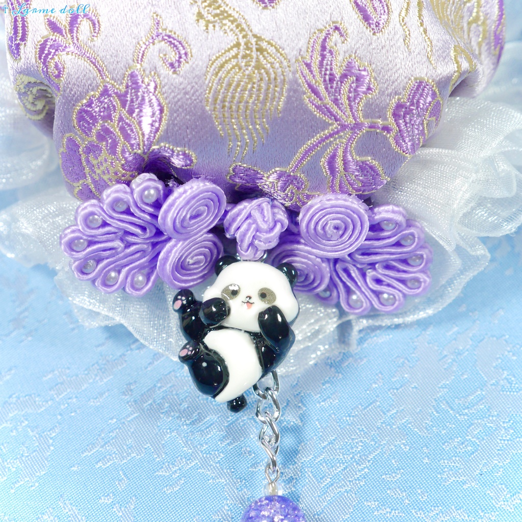 【受注生産】《☥》パンダチャイナお団子カバー(チャイナ生地タイプ)(レース白)本体カバーカラー▷紫