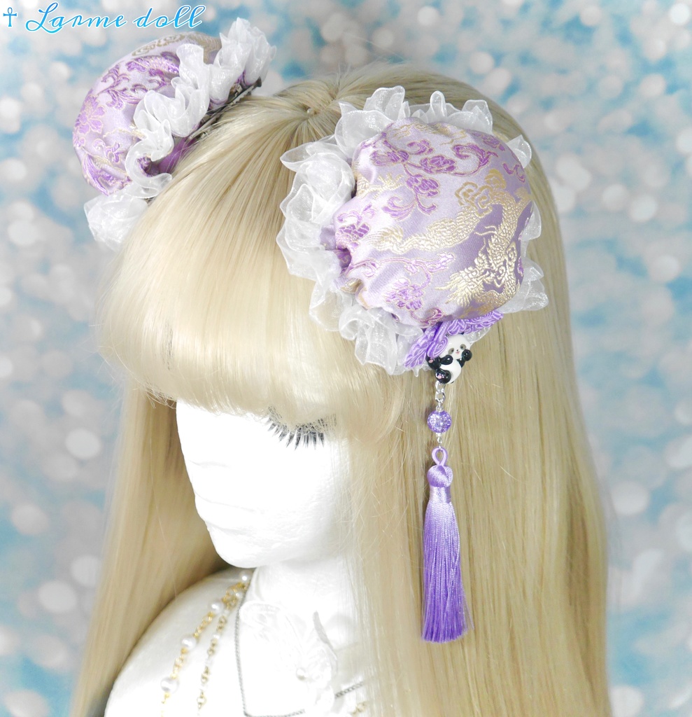 【受注生産】《☥》パンダチャイナお団子カバー(チャイナ生地タイプ)(レース白)本体カバーカラー▷紫