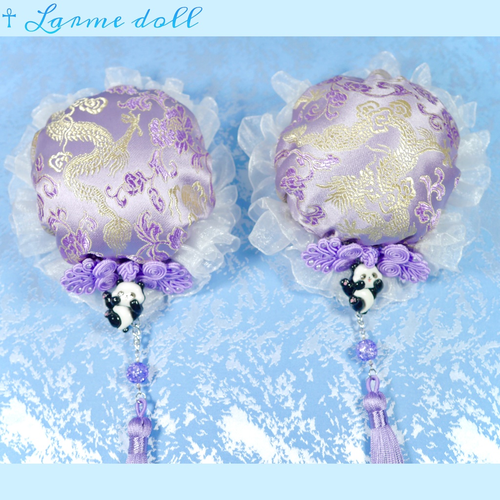 【受注生産】《☥》パンダチャイナお団子カバー(チャイナ生地タイプ)(レース白)本体カバーカラー▷紫